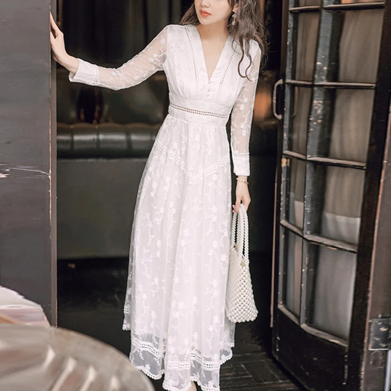 Женское винтажное платье YAMDI асимметричное однотонное белое трапеция в стиле