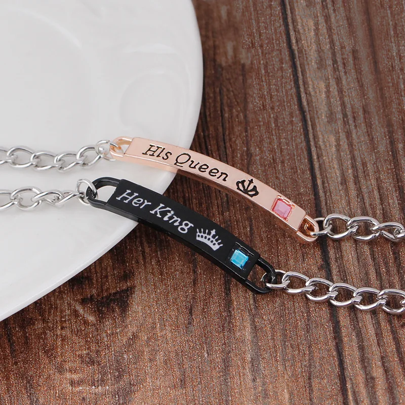 Ювелирные изделия ее король его королева влюбленных браслет из нержавеющей