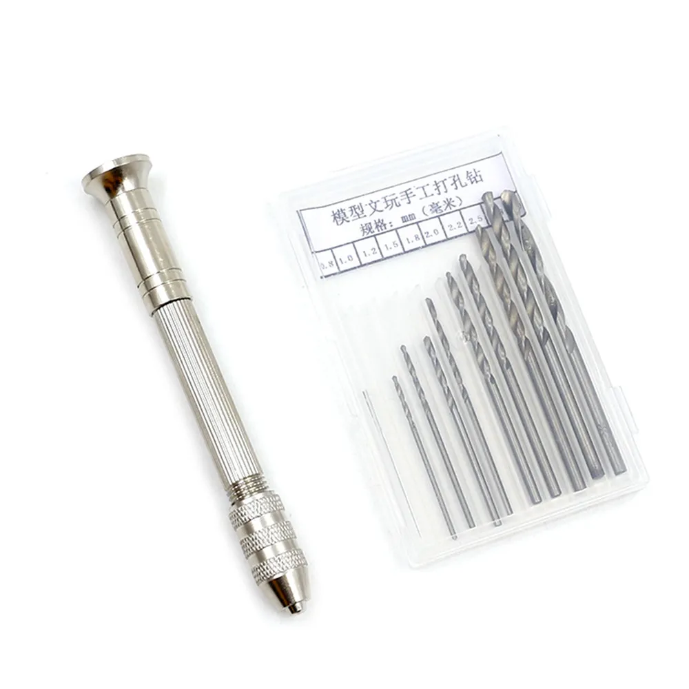 

Metal Hand Drill & 10PCS Twist Drill Bits 0.8-3.0mm Model Tools