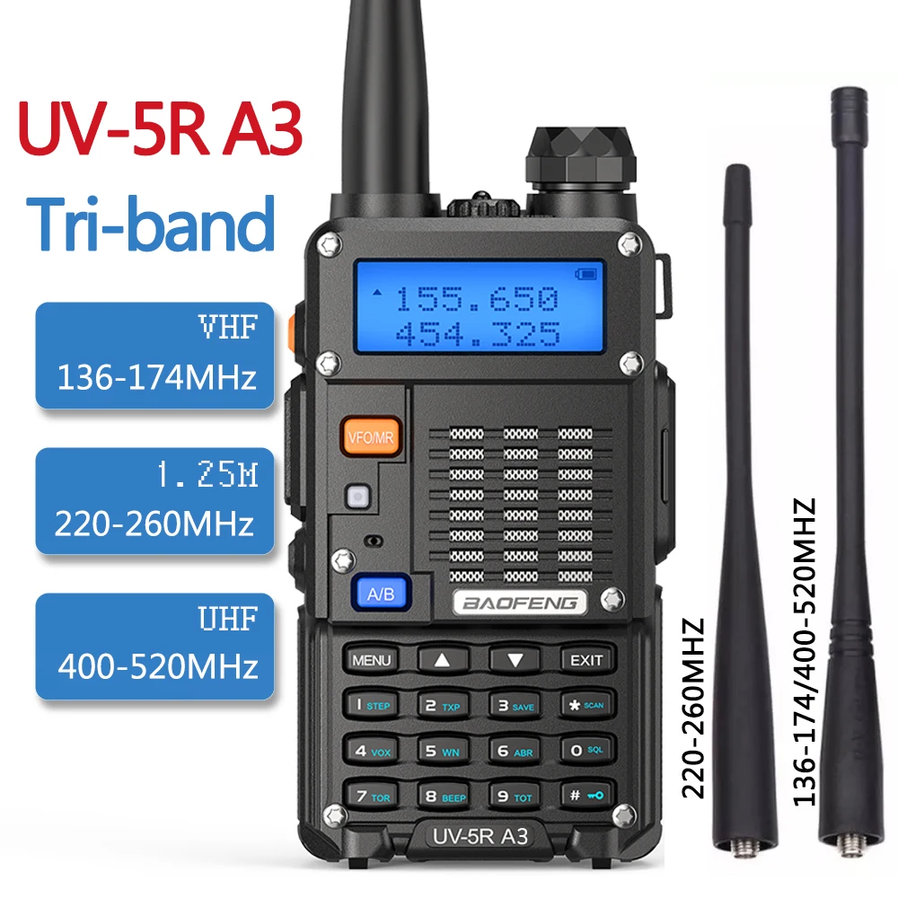 Портативная трехдиапазонная Двусторонняя рация BaoFeng UV-5R A3 5 Вт 220-260 МГц