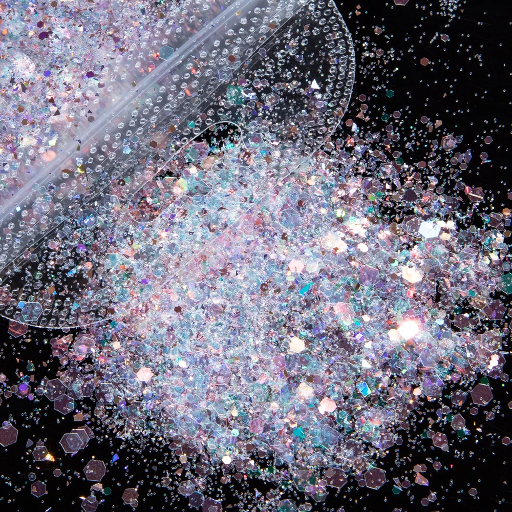 Голографическая нестандартная блестящая пудра смешанной формы лазерная для