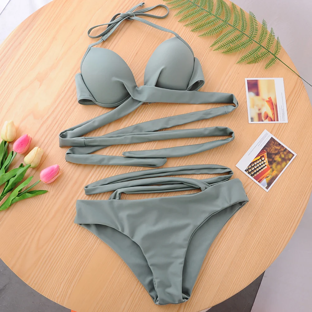 

Sexy Bikini Women Push Up Swimsuit Half Cup Bathing Suit Swimming Beach Wear Solid Tanga Bikinis Swimwear 2020