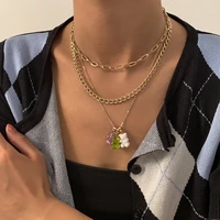 new rainbow color cute jelly bear gummy necklaces for women girls cool punk multilayer gold chains resin necklaces accessories