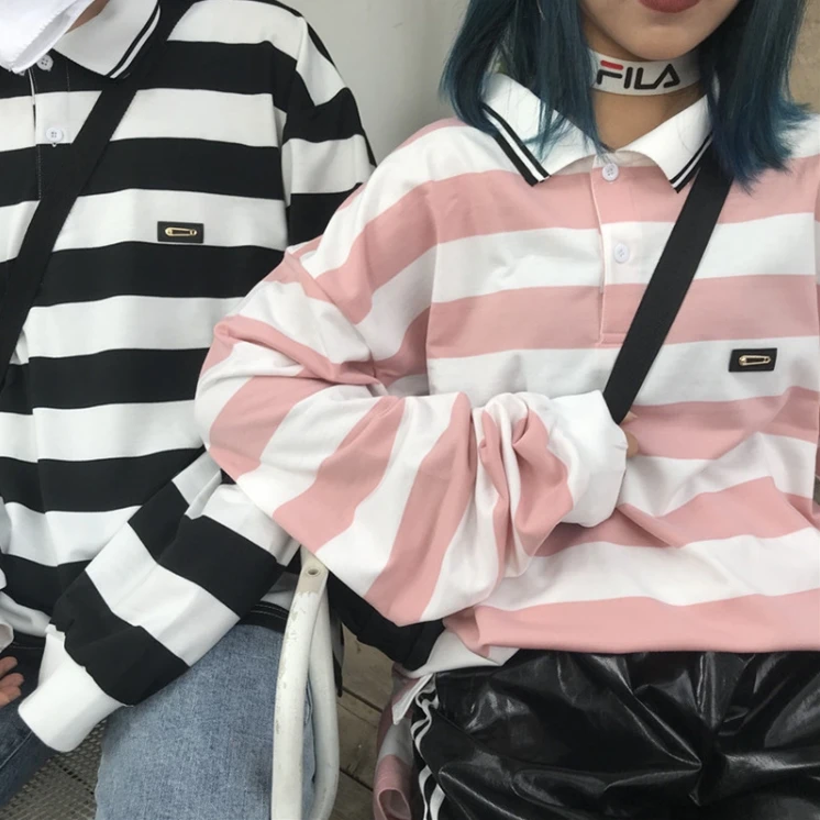 

2 Color New Autumn Retro Striped Women Sweatshirt Ulzzang Harajuku Bf Oversized Pullover Female Top Loose Long Sleeve Sweatshirt