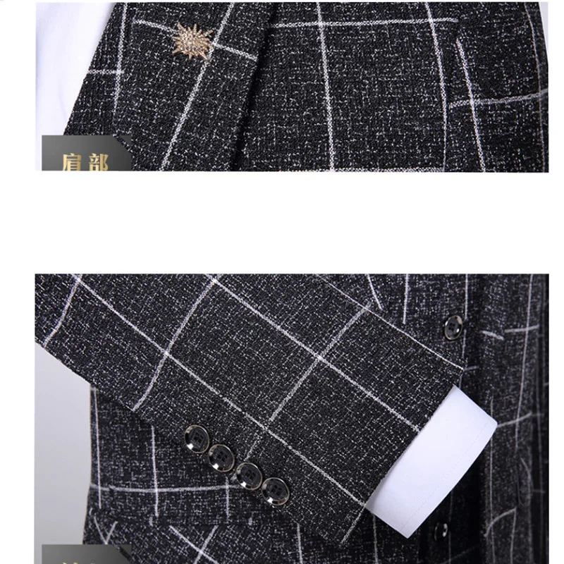 

(Jackets+Vest+Pants) 2021 Men plaid business Blazers/Male slim fit pure cotton three-piece suit/Man plaid groom dress S-4XL