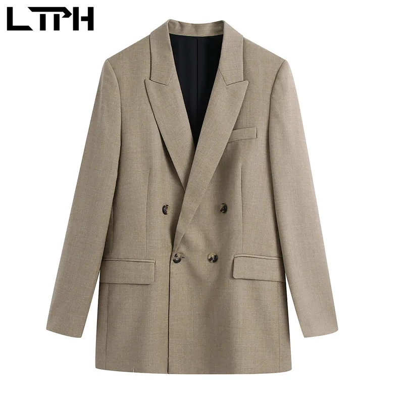 LTPH-traje minimalista Neutral para mujer, conjunto de 2 piezas, Blazer de longitud media holgado, conjuntos de pantalones de cintura alta vintage, primavera 2021