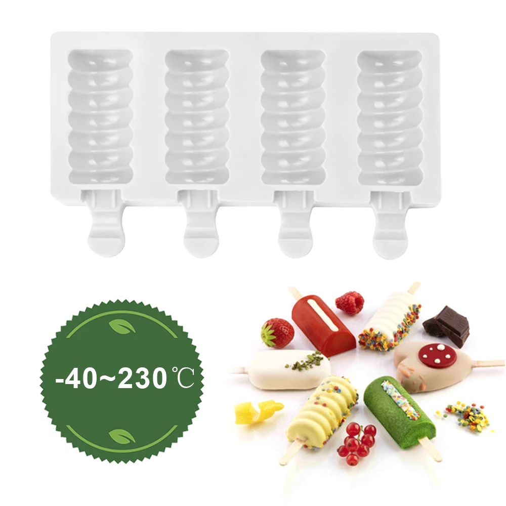 

DIY Dessert Mold Tray Homemade Ice lolly Mould Popsicle Mold 4 Cavity Ice Cream Mold Silicone Random Color Kitchen Tools