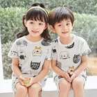 Пижама для мальчиков и девочек, хлопковая, с коротким рукавом