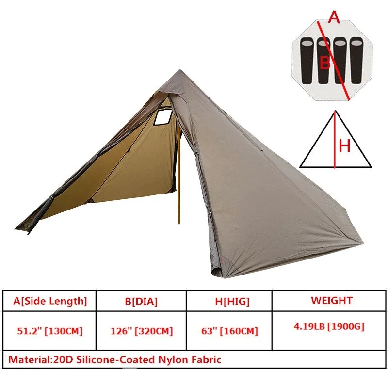 Палатка туристическая Ультралегкая на 3 4 человек пирамида с дымовым отверстием