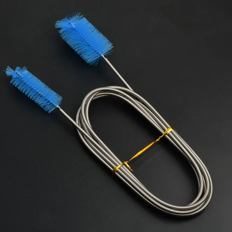 Blue double brush NICREW щетка для чистки аквариума для водяного фильтра Лилия труба воздушный шланг из нержавеющей стали Гибкая Двухсторонняя щетка для шлангов - Цвет: Blue double brush