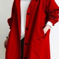 autumn and winter new womens wear solid color leisure slim fit thin man waist closing medium and long windbreaker coat