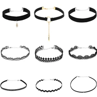 roseheart new women fashion black choker jewelry necklaces pink torques lace sexy halter 9 pcs solid fashion jewelry