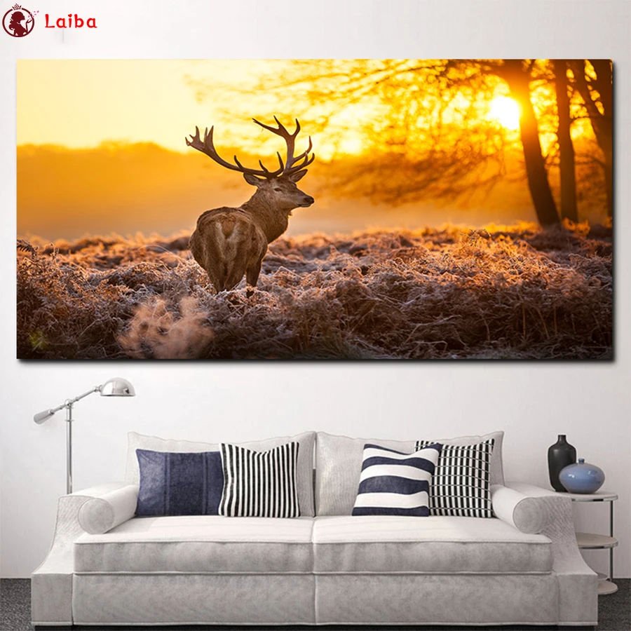 

full drill square Crystal Paintings Sunset scenery forest deer Diamond Embroidery Full round 5d Diy diamond painting Mosaic