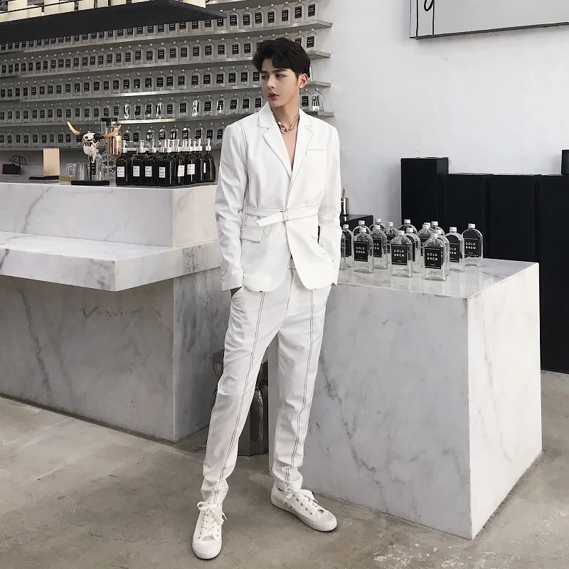 Мужской костюм из двух предметов (пиджак + брюки) Модный повседневный приталенный