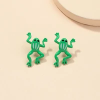 ins green coated frog animal irregular minimalism stud earrings trendy korean fashion women party jewelry