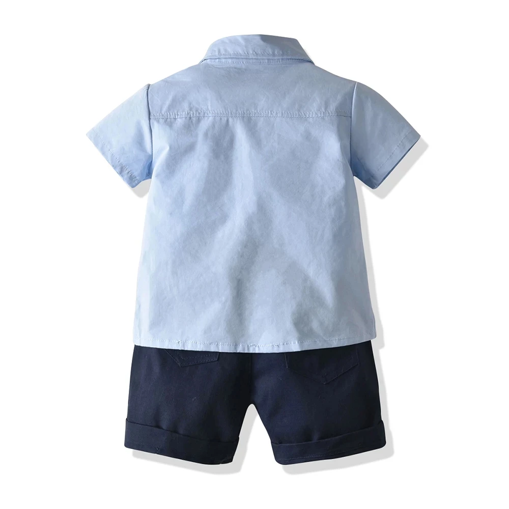 

Baby Boy Toddler Formal Outfit Cotton Clothes Boys Suit Summer Blue Shirt+Shorts With Belt Baby Clothing Set 1 2 3 4 5 6 Years