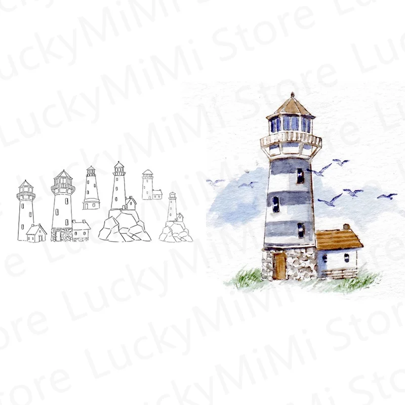 

Lighthouse Lookout Tower Pattern Clear Stamps For Making Watercolor Painting Card Scrapbooking No Metal Cutting Dies 2021 New