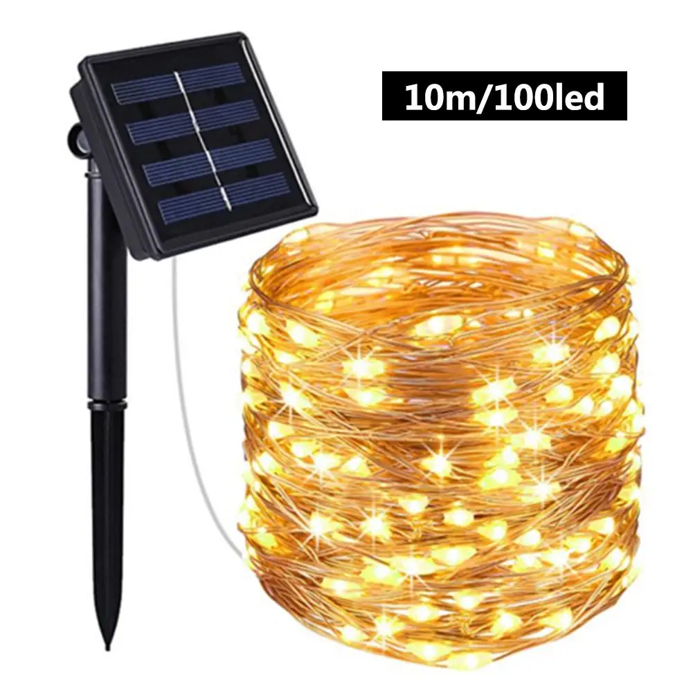Exteriores da Corda à Prova Decoração do Jardim Fio de Cobre Luz da Corda do Casamento Luz de Fadas Luzes Solares Dwaterproof Água – 60led 10m 100 Led Solar 6m