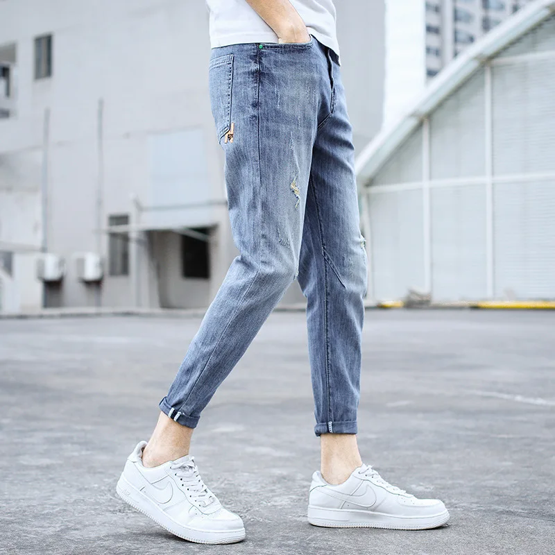 

Оптовая продажа 2021 уличной моды джинсы мужские летние тонкие Светильник цвета в Корейском стиле, модный бренд, распродажа, летние брюки из т...