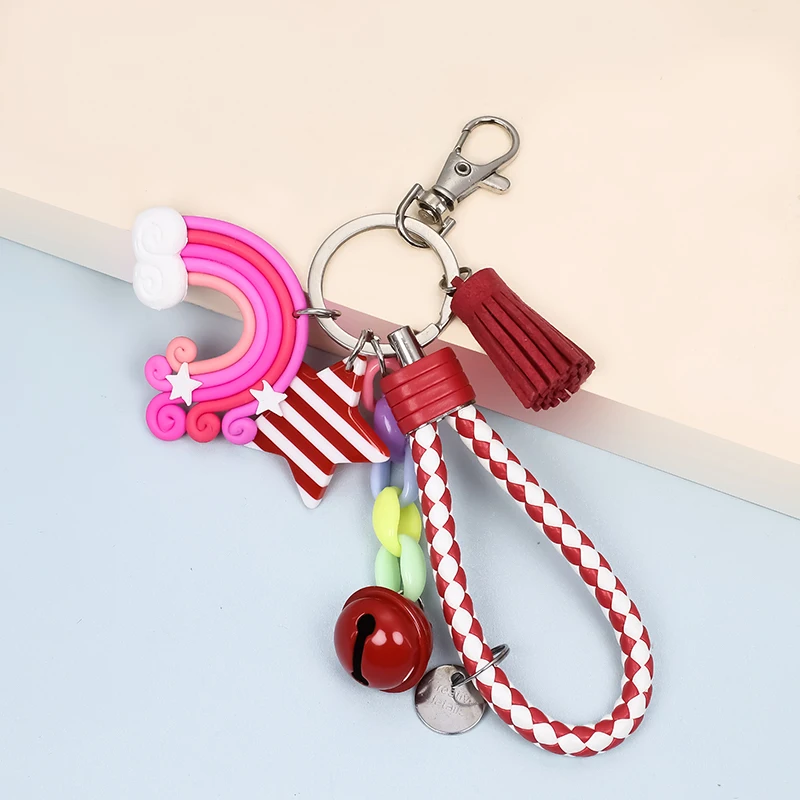 

Cute Girl Heart Children's Gift Pendant Female Student Bag Lollipop Key Chain Accessories Creative Soft Clay Rainbow Keychain