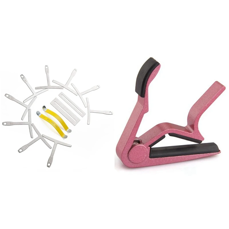 

1X Metal Quick Change Key Capo Clamp Pink & Metal Guitar Luthier Tools- 9Pcs Under String Radius Gauge