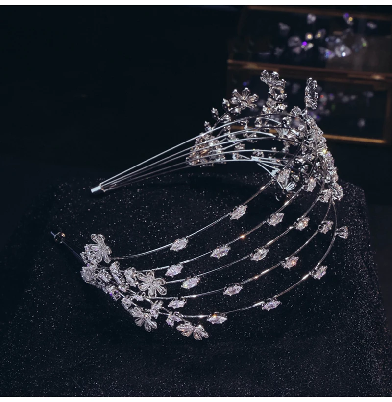 

Himstory Sweety Wedding Headband Fashion Cubic Zirconia Multi-Layer Headband Flower Wedding Hair Accessories Tiara