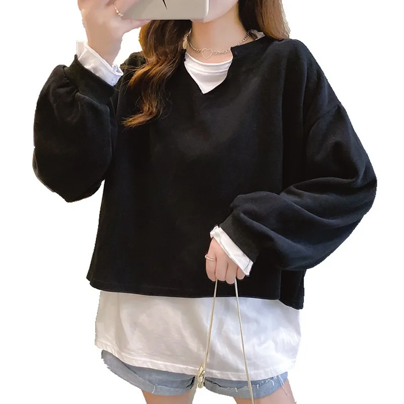 

2021 spring and autumn new Korean version loose cover belly is thin, long sleeves, plus size fat MM