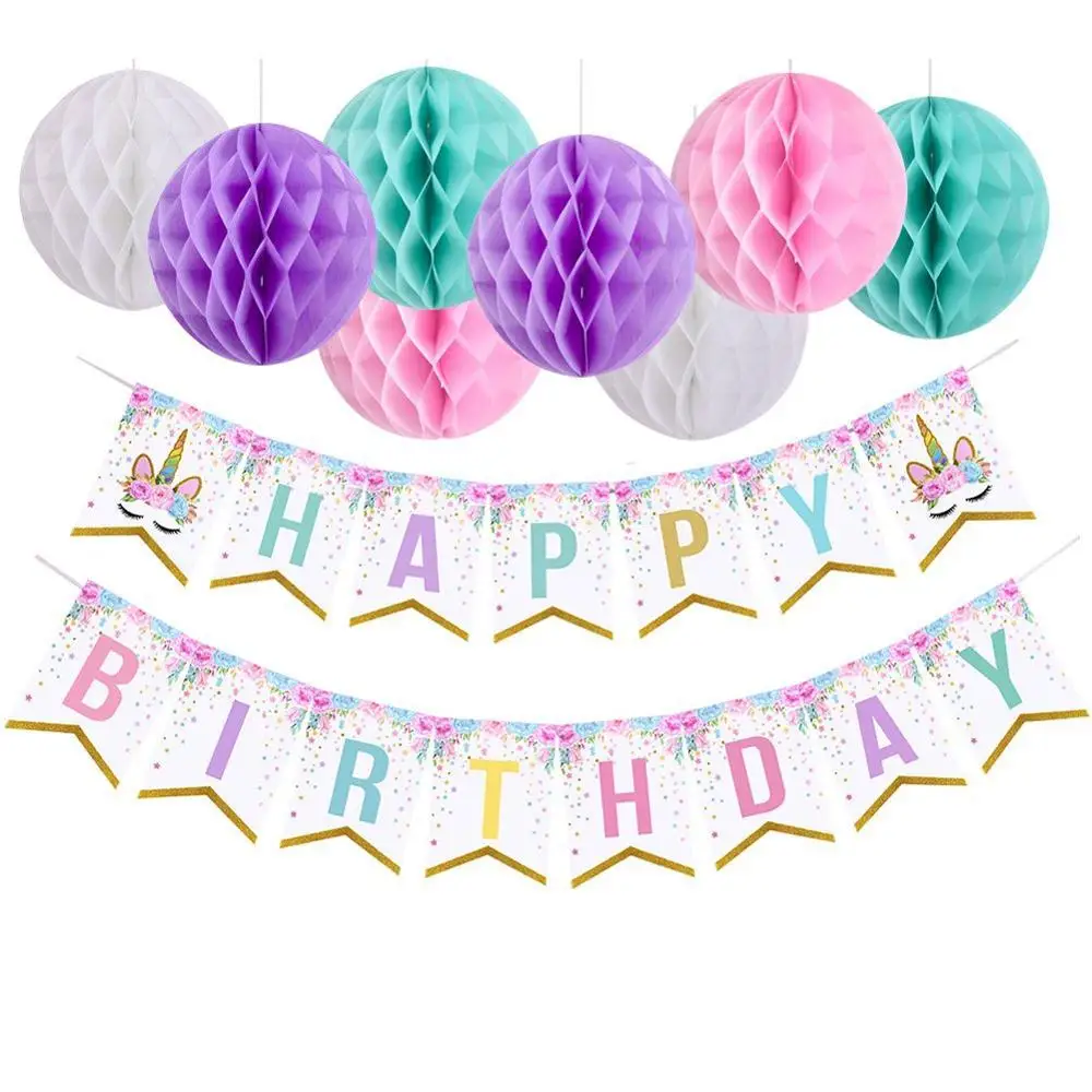 Бумажный баннер с днем рождения и 8 шт. бумажный шар в виде сот фонарик вечеринка