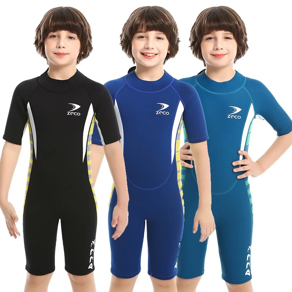 Детский слитный комбинезон 2 5 мм теплый неопренс с коротким рукавом на молнии для
