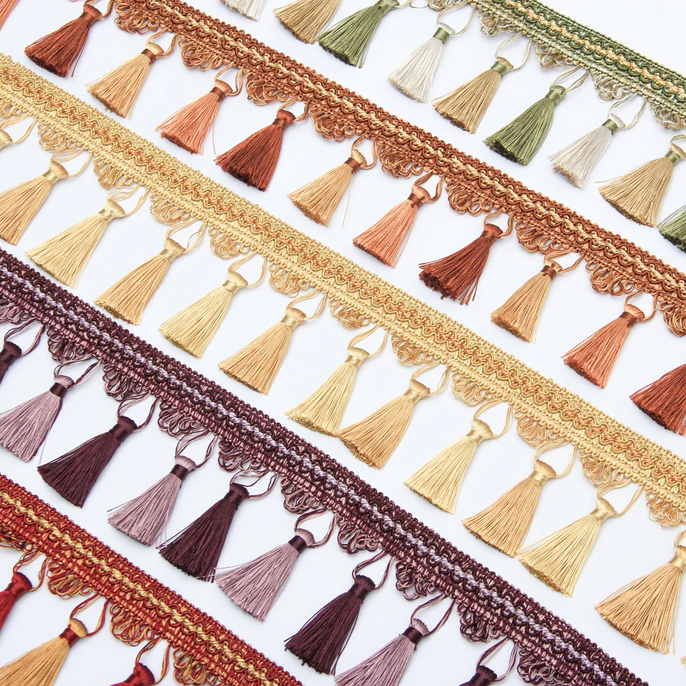 Длинные золотые шитье кисточка бахрома кружево для домашних аксессуаров отделка