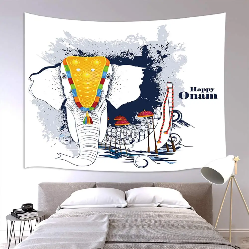 

Animal Elephant Boat of Snakeboat Race Happy Onam Upgrade Tapestries Custom