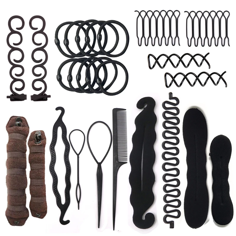 

Multi Style Women DIY Hair Styling Accessories Magic Donut Bun Maker Hairpins Ties Fast Twist Modelling Hairstyle Braiding Tools