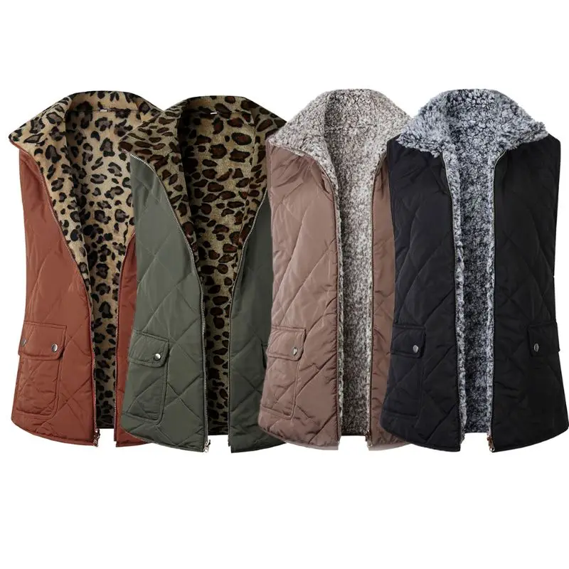 

Women Sleeveless Fleece Jacket Winter Vest Female Slim Reversible Vest Windproof Warm Waistcoat