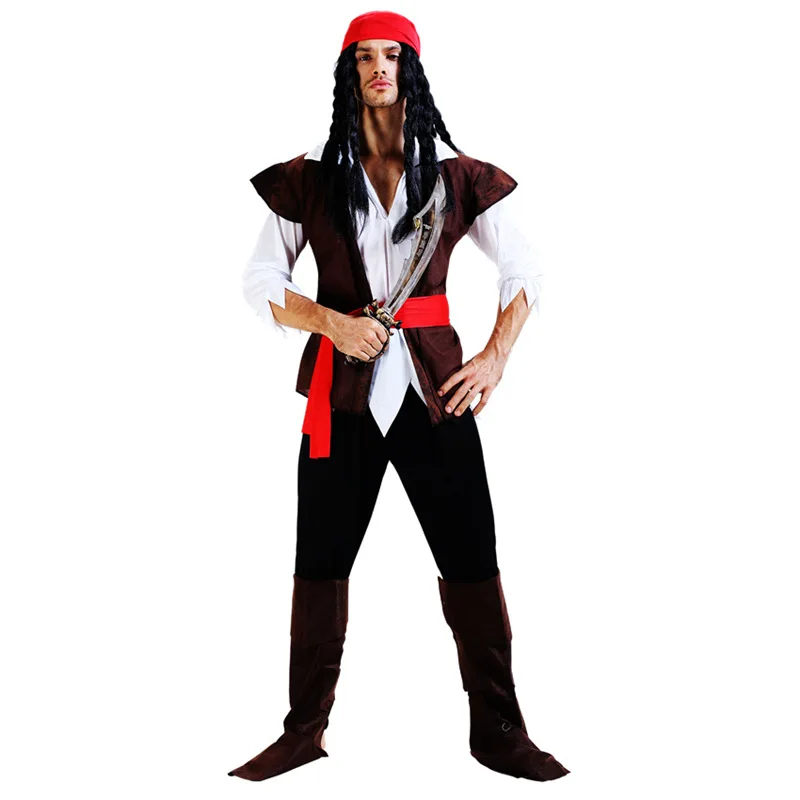 Cool Men Pirate Costume Cosplay Carnival Party Purim Halloween Adult Stage Performance Role Play Christmas | Тематическая одежда и