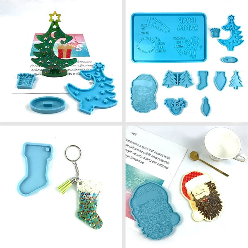 

Santa Tray Coaster Resin Mold Xmas Elk Earrings Keychain Pendant Silicone Mould