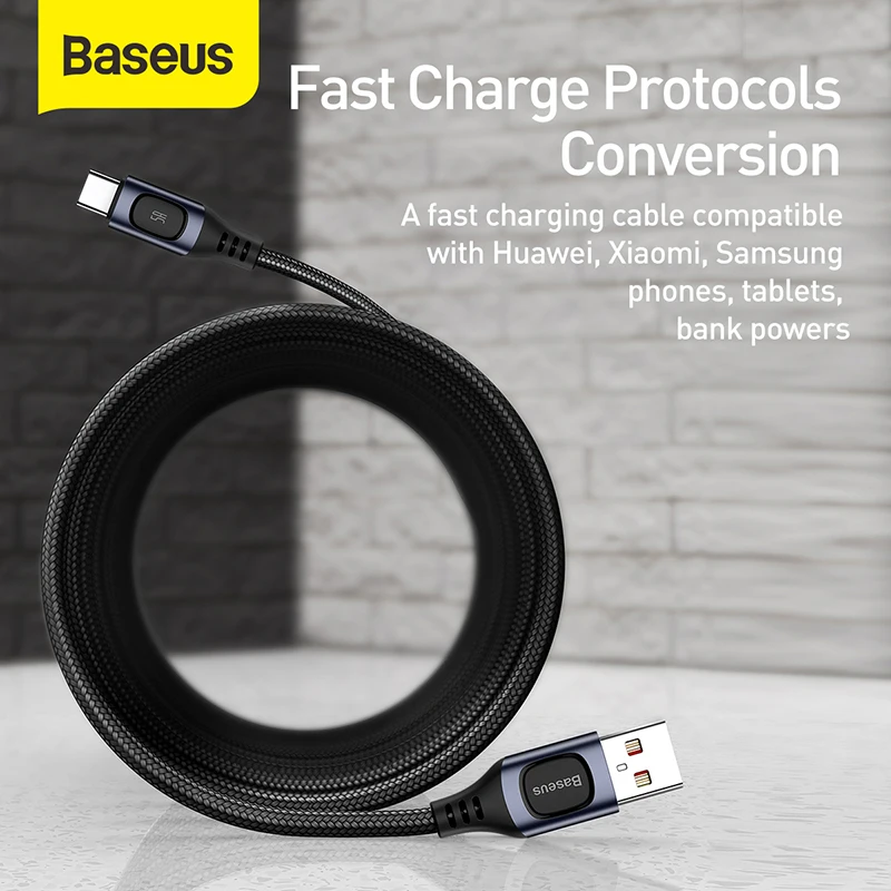 Кабель Baseus USB Type-C для Xiaomi mi 9 5 А шнур быстрой зарядки и передачи данных Samsung S20 Huawei P40