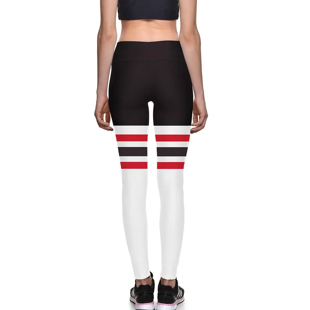 

Qickitout Sexy High Waist Sport Leggings Black Printing Fitness Stripe leggings Fashion Slim Women Pants Ins Styles