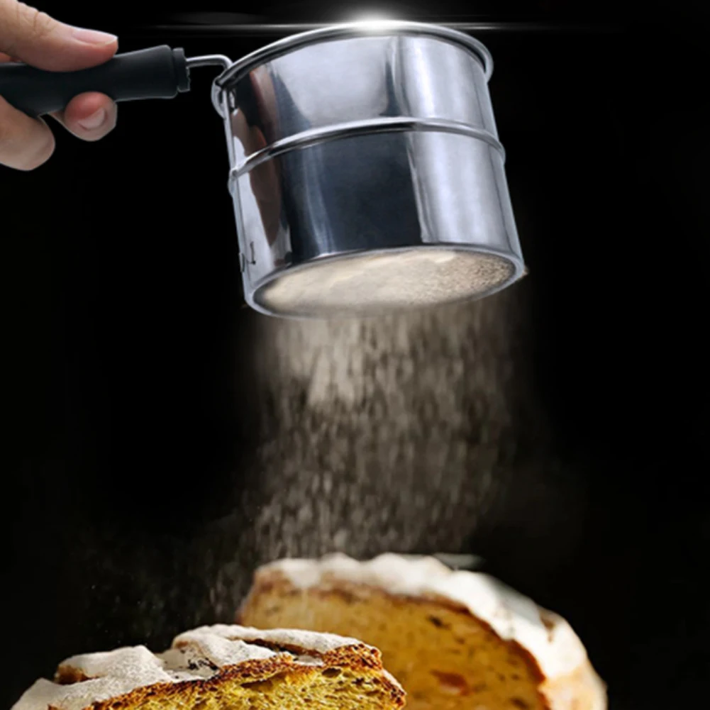 

High Quality Stainless Steel Mesh Flour Sifter Mechanical Baking Icing Sugar Shaker Sieve Cup Shape Bakeware Baking Pastry Tools