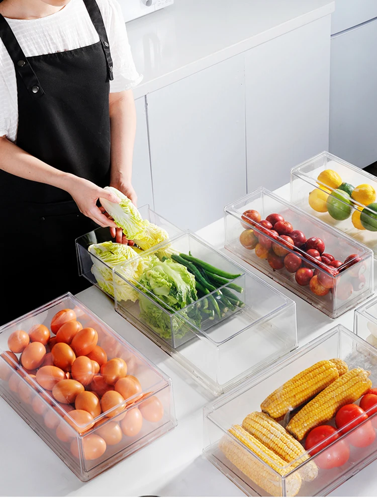 refrigerator organizer bins clear fruit food jars storage box with handle for freezer cabinet kitchen accessories organization free global shipping