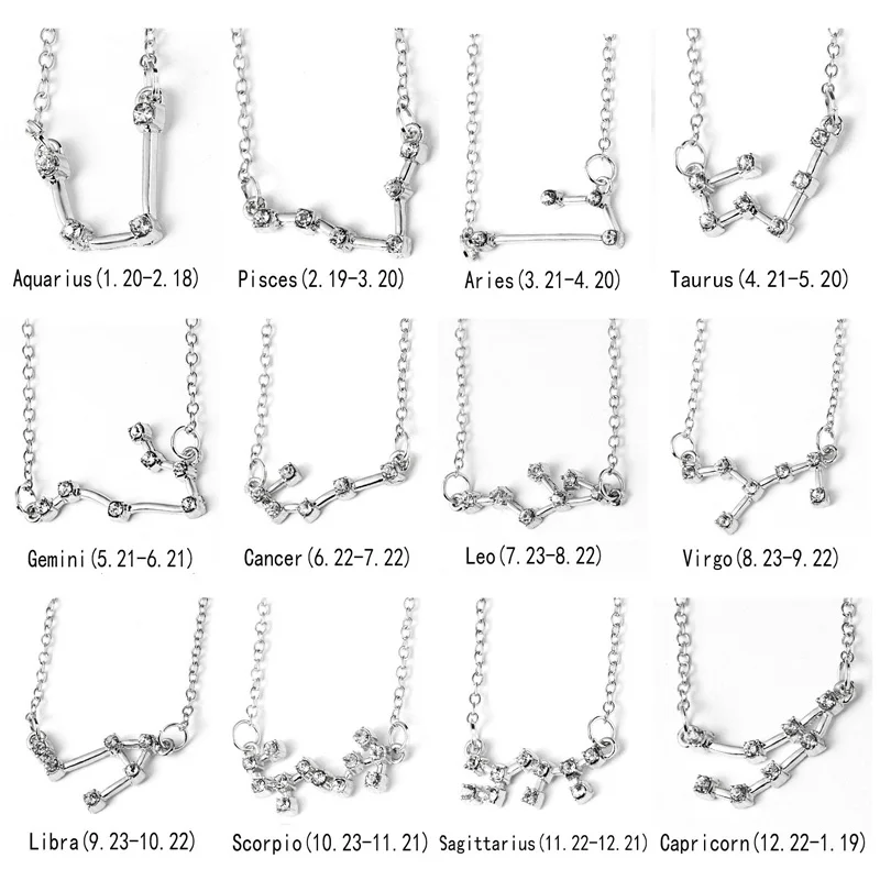 

YUNAO Brand New Creative Twelve Constellation Rhinestone Paper Card Necklace Fashion All-match Fashion Necklace