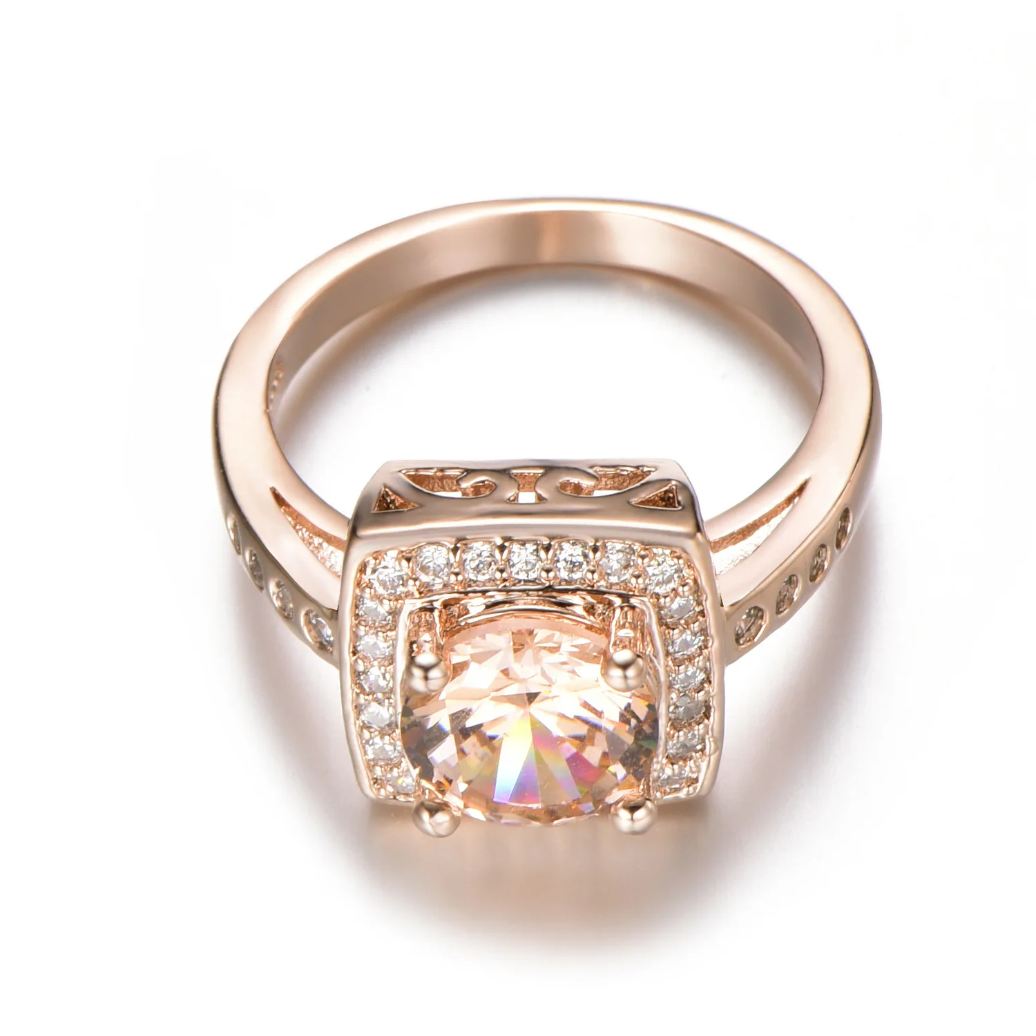 Квадратные разноцветные кольца из розового золота с кристаллами для женщин
