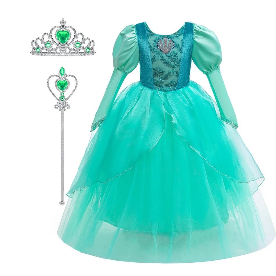 

Little Girls Ariel Mermaid Costume Children Long Sleeve Fall Clothes Kids Princess Birthday Luxury Ball Gown Dress Up 3-10 Years