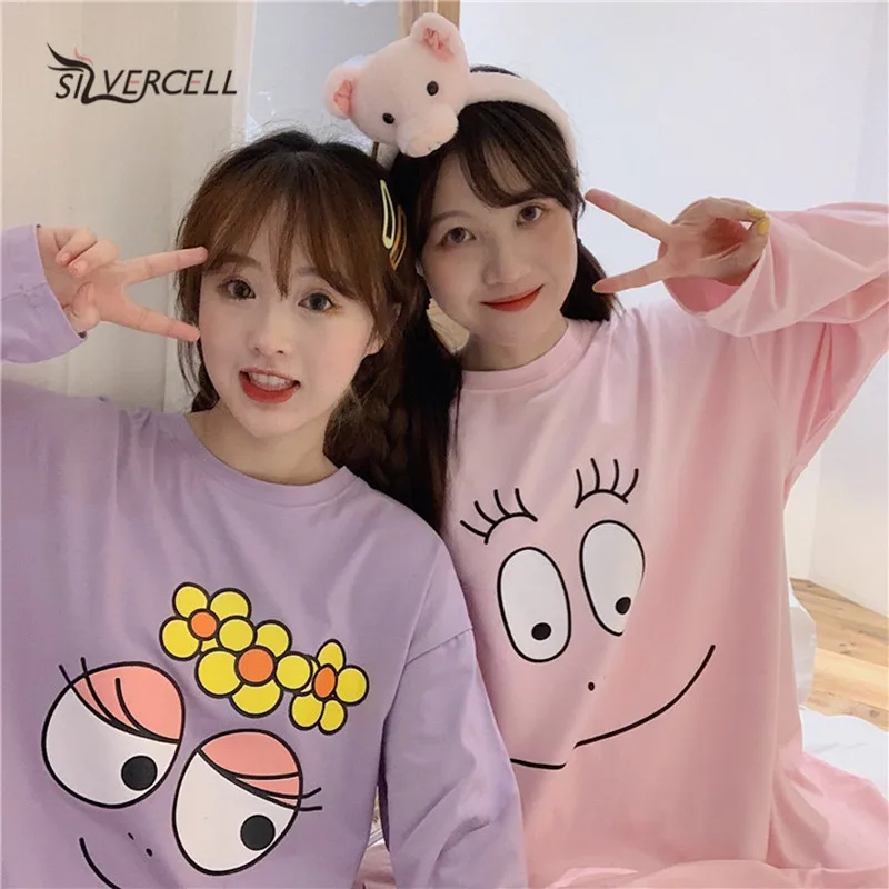 

Pajama Set Autumn Sleepwear For Women Cute Print O-neck Long Sleeve Female Sleepwear Loose Plus Size Homewear