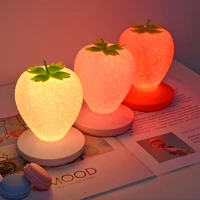 led touch dimmable usb night light silicone strawberry shape cute night light child bedside lamp child gift