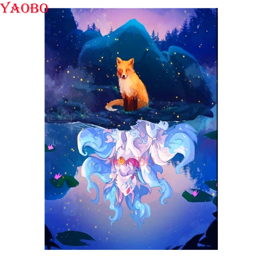 

Diy Picture Fox reflection Diamond Painting Sale 5D Full Square Diamond Cross Stitch Mosaic navidad Christmas Home Decor Gift