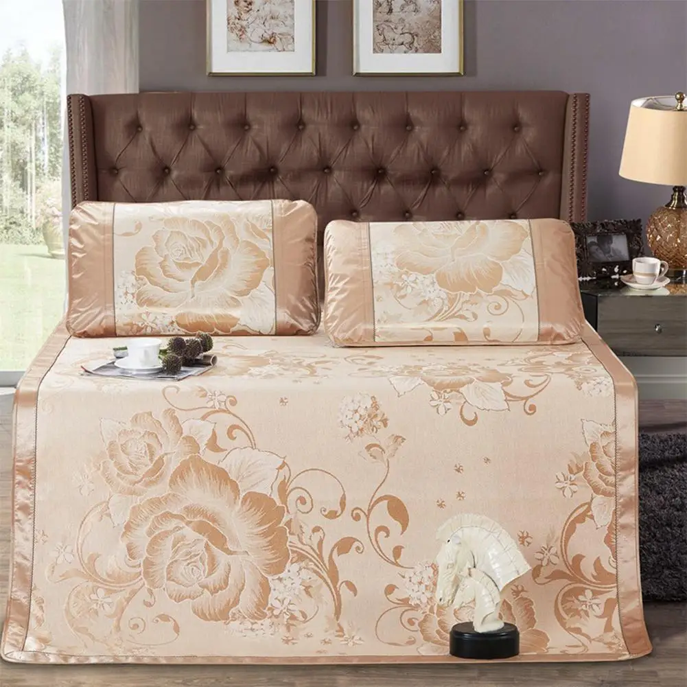 

3 шт./компл. Шелковый коврик вискозного волокна с принтом в виде цветка покрывало кровать-подушка легко складывать и гладкий