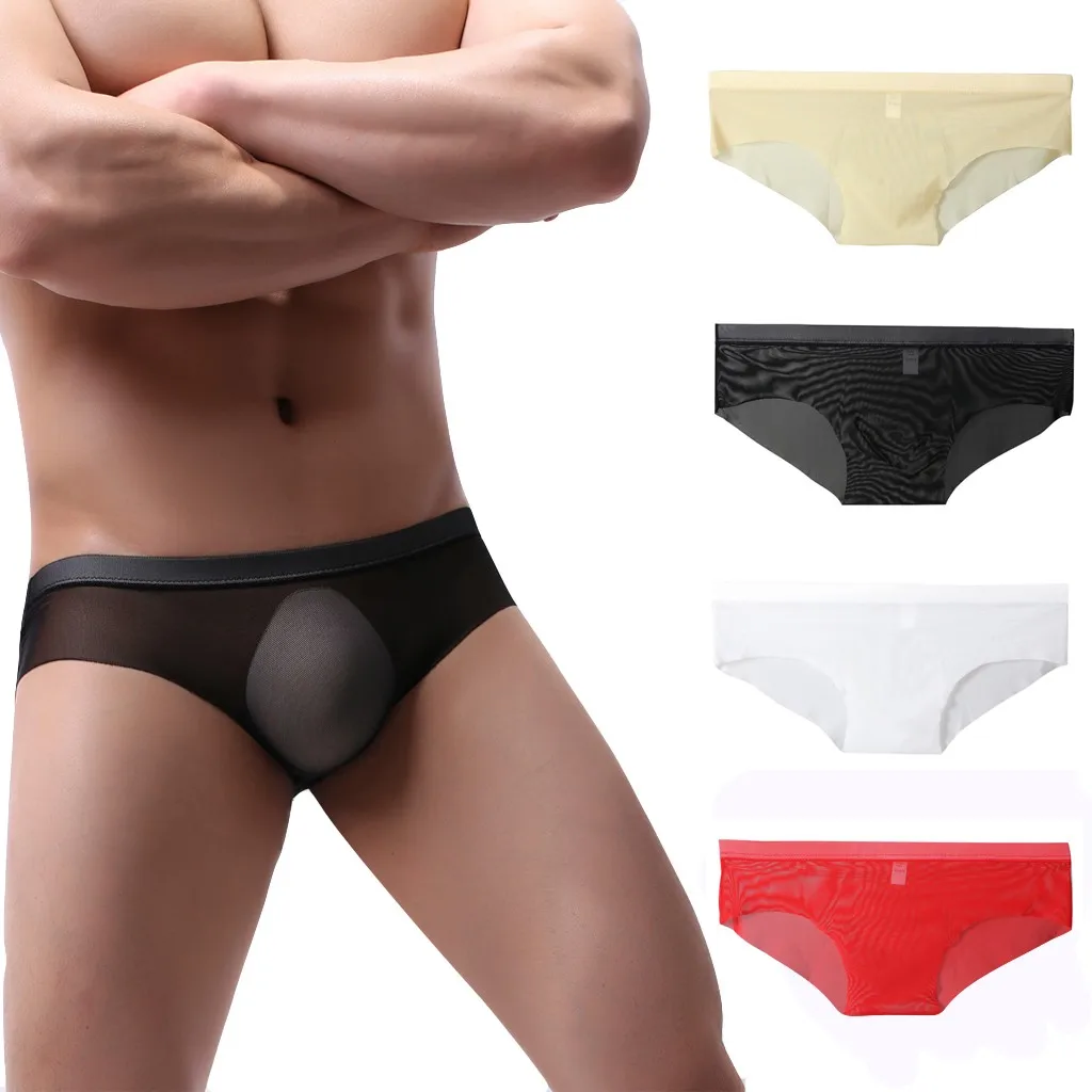 

Mesh Low Waist Men's Underwear Soft Breathable Solid Transparent Knickers Short Sexy Briefs Men Underpants ropa interior hombre
