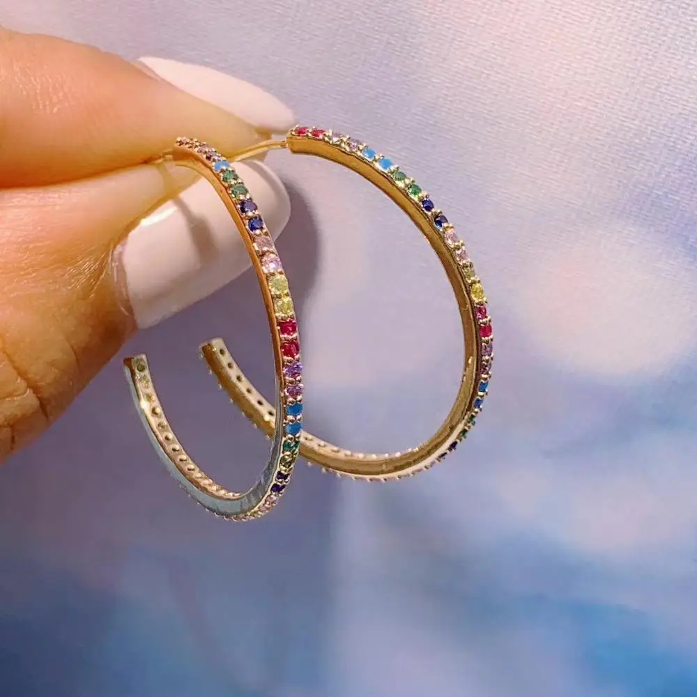 

Роскошные круглые крупные серьги-кольца с кубическим цирконием для женщин Свадебные Круглые серьги-кольца Дубай E9601