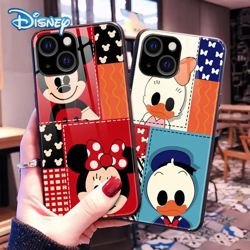 

Disney Mickey Daisy Cartoon Glass Mobile Phone Case for iPhone 13 13pro 13mini 13pro max Plus Cute Anti-fall Cellphone Shell