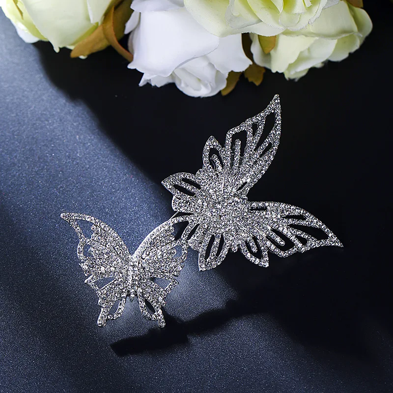 

New Fashion Temperament Brooch Double Butterfly Pin High-grade Perfect Rhinestone Crystal Ladies Clothing Sweater Collar Brooch